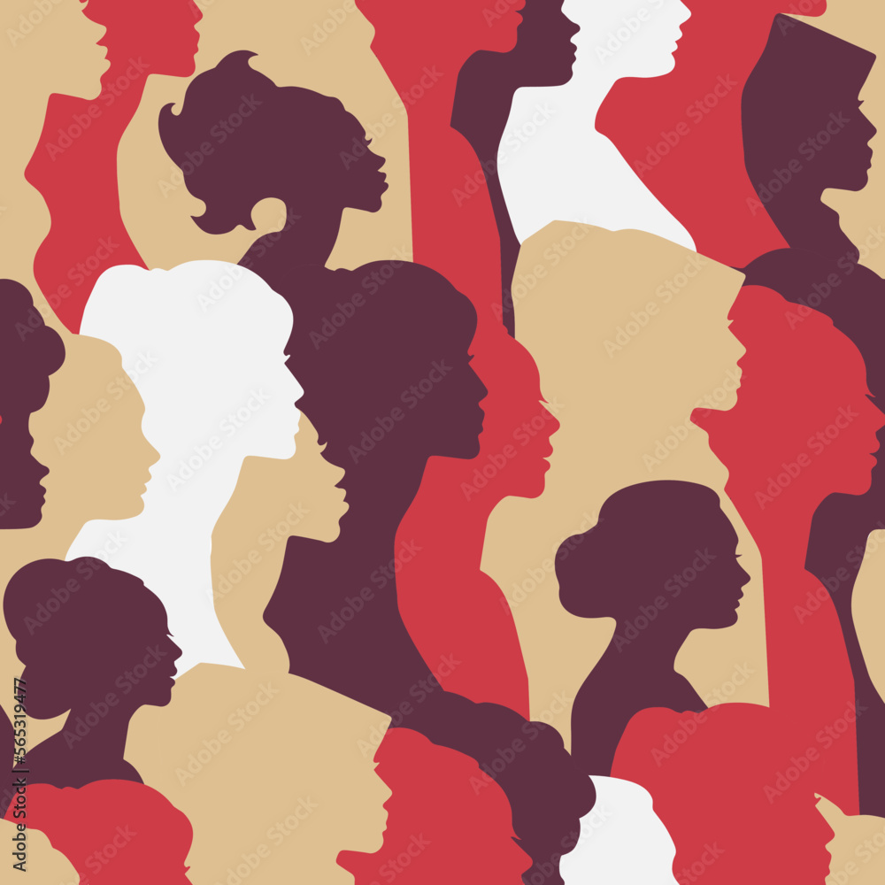 Seamless pattern of a crowd of women, a lot of people