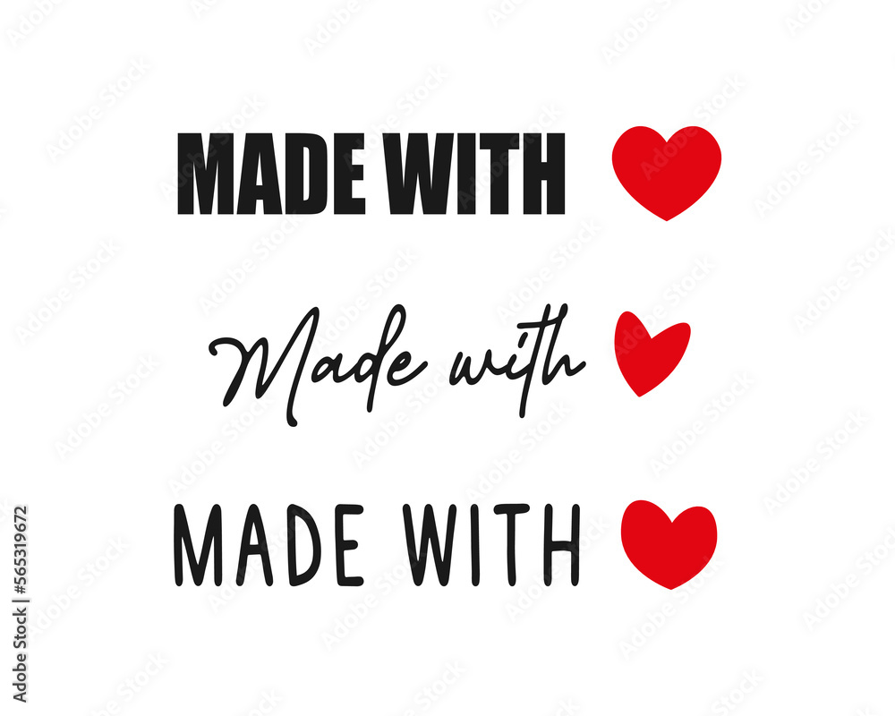 Made with love slogan with cute red heart, vector design for fashion, poster and card prints, illustration, bag, mug, sticker, giftware labels, home made slogan