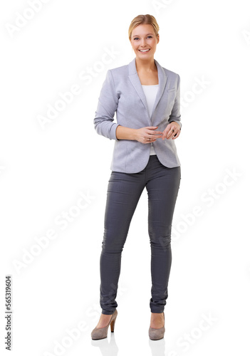Behang Portrait of a beautiful young woman standing wearing a business formal wear Isolated on a PNG background