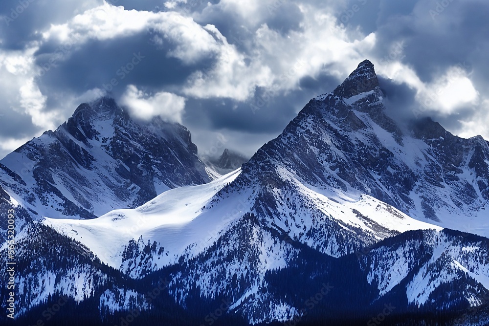 Mountains with snow and clouds landscape