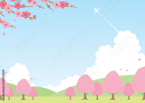 春の桜の風景のイラスト_横_3
