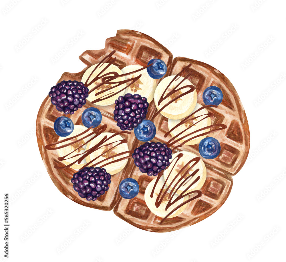 Watercolor hand drawn Belgium waffle isolated elements. Bakery clipart ...