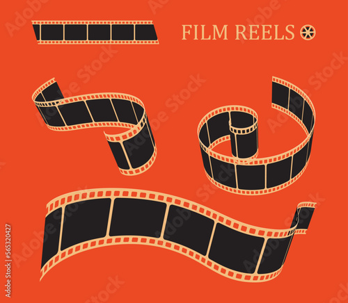 Creative vector illustration of old retro film strip frame set isolated on transparent background. Art design reel cinema filmstrip template. Abstract concept graphic element. Vector illustration.