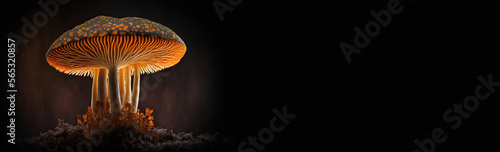 Group of oyster mushrooms isolated on black background suitable for website banners. Generative AI photo