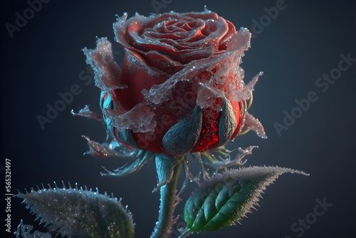 Beautiful frozen rose, realistic photo