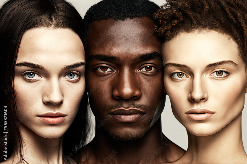Close-up Portrait of multi-ethnic group of Three People. . Generative AI Close-up Portrait of multi-ethnic group of Three People. . Generative AI