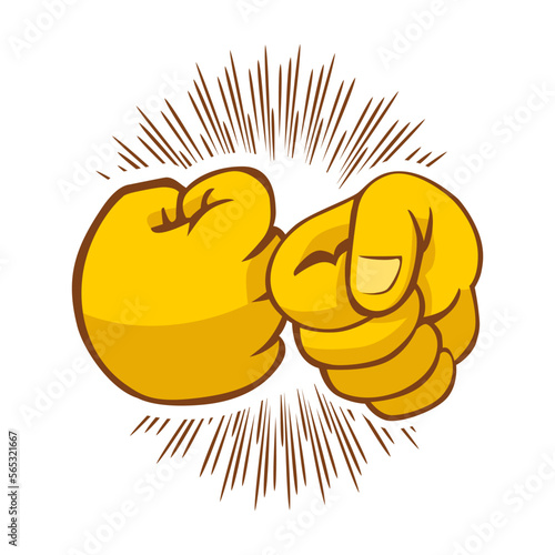 Bumping of two clenched fists of hands. Cartoon icon in comic style. Vector on transparent background