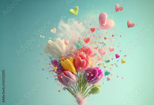Fototapeta Naklejka Na Ścianę i Meble -  Beautiful bouquet of flowers in a heart shape. Generative ai