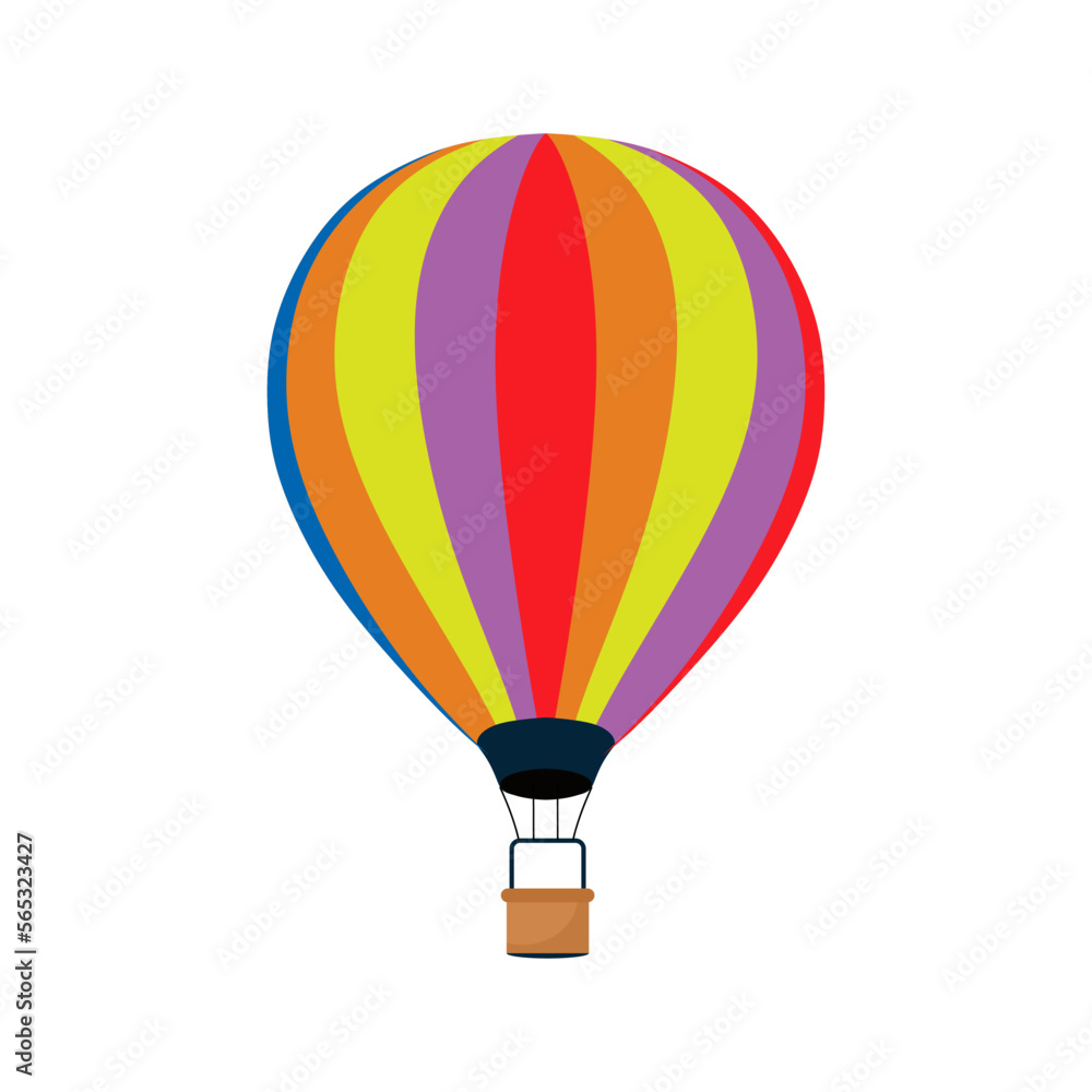 Naklejka premium Hot Air Balloon in flat style. Sky transport for tourists traveling. Hot Air Balloon for flying journey isolated on white. vector illustration