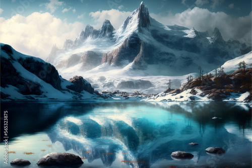 ice mountain with frozen lake