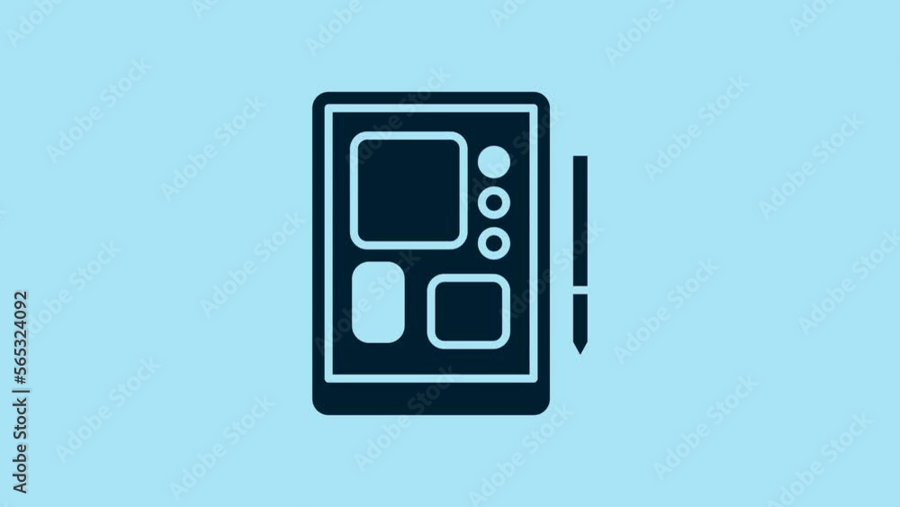 Blue Graphic tablet icon isolated on blue background. 4K Video motion graphic animation Blue Graphic tablet icon isolated on blue background. 4K Video motion graphic animation