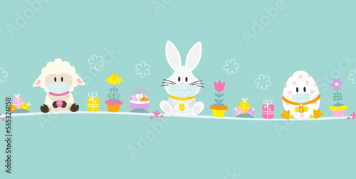 Schaf, Weißer Osterhase & Osterei Maske Icons Banner Türkis