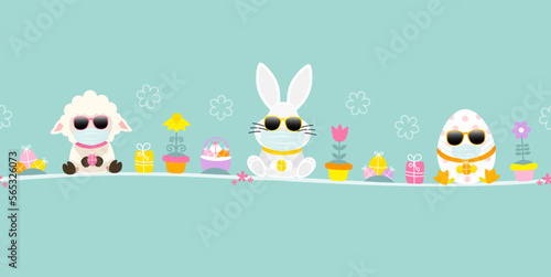 Schaf, Weißer Osterhase & Osterei Maske Sonnenbrille Icons Banner Türkis