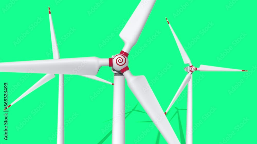 wind turbines spinning around isolated on a green screen wind turbines spinning around isolated on a green screen