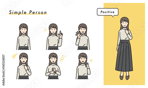 シンプルな女性のポジティブな表情セット　イラスト素材