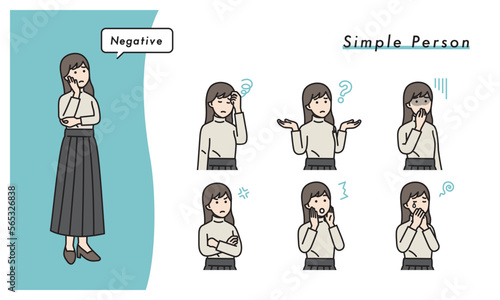 シンプルな女性のポジティブな表情セット　イラスト素材