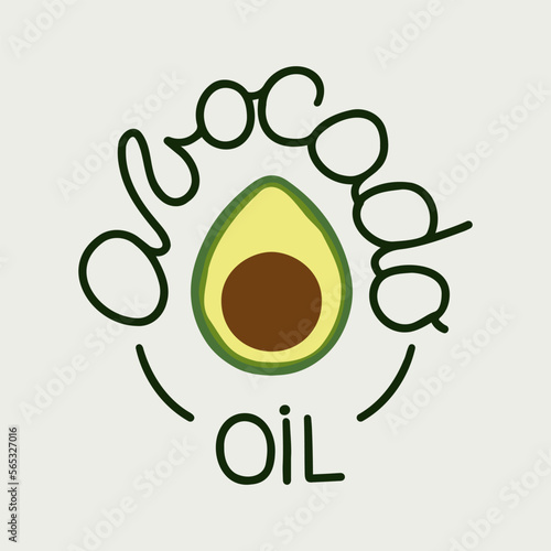 Avocado oil lettering. Vector hand drawn illustration with hand written lettering for your design.