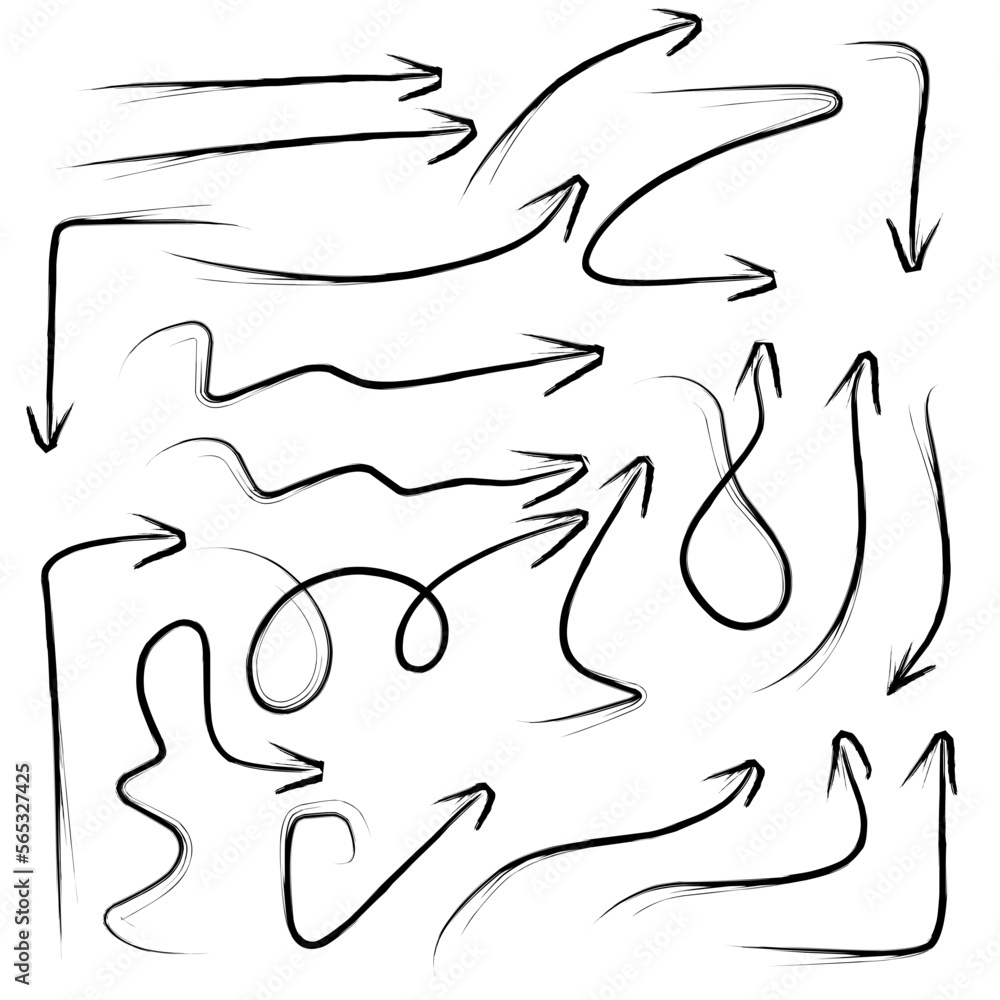 Set of vector curved arrows hand drawn. Sketch doodle style. Collection of pointers. Set of vector curved arrows hand drawn. Sketch doodle style. Collection of pointers.