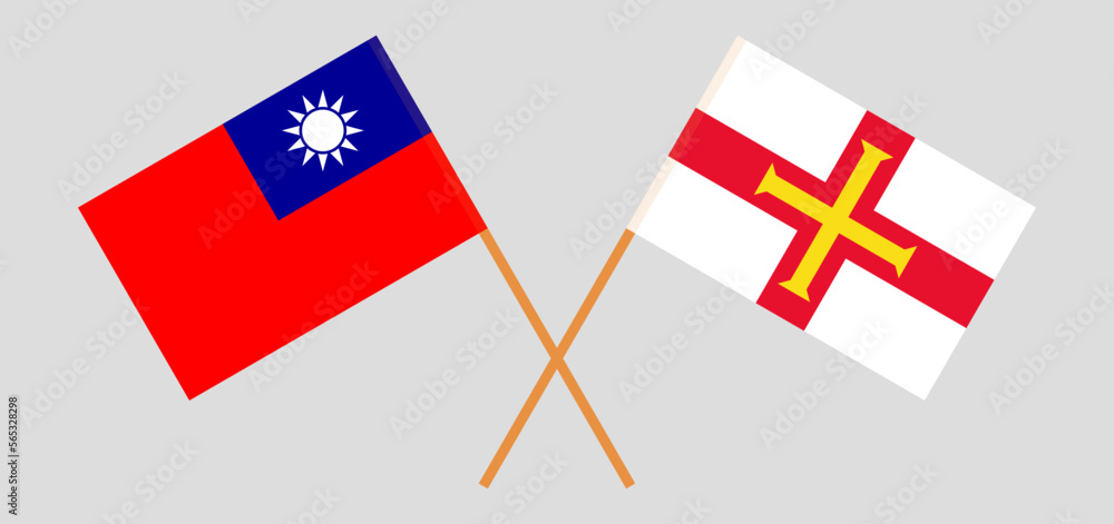Crossed flags of Taiwan and Bailiwick of Guernsey. Official colors. Correct proportion