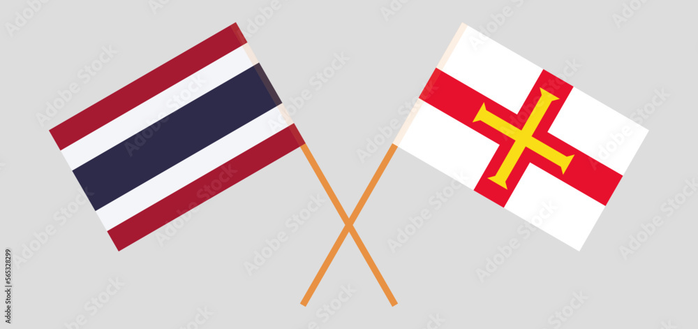Crossed flags of Thailand and Bailiwick of Guernsey. Official colors. Correct proportion