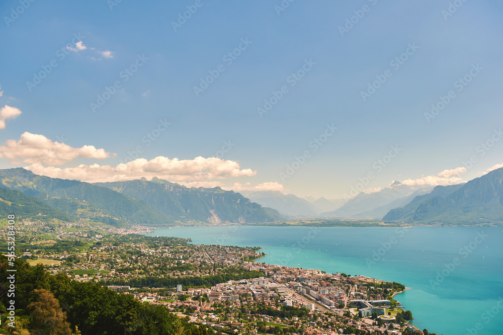 Aerial view of Vevey city, canton of Vaud, Switzerland