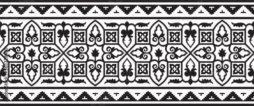 Vector monochrome seamless Byzantine border, frame. Endless Greek pattern, Drawing of the Eastern Roman Empire. Decoration of the Russian Orthodox Church..