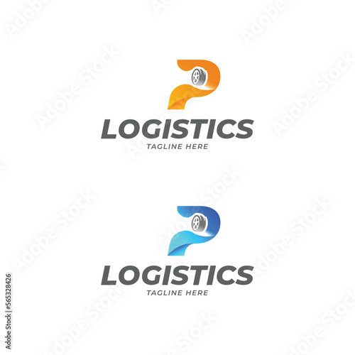 letter p logistics company logo design template