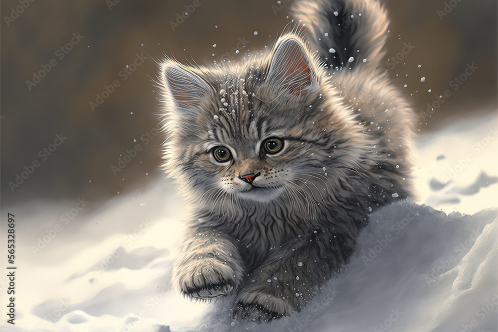 spielende Katze im Schnee, ki generated