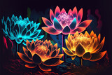 illustration neon lotus lake