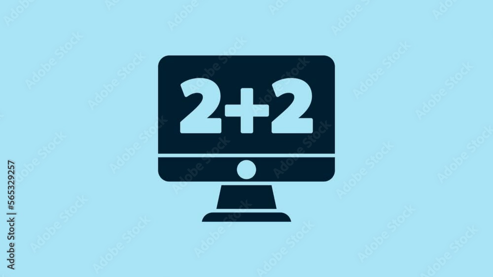 Blue Math system of equation solution on computer monitor icon isolated on blue background. 4K Video motion graphic animation Blue Math system of equation solution on computer monitor icon isolated on blue background. 4K Video motion graphic animation