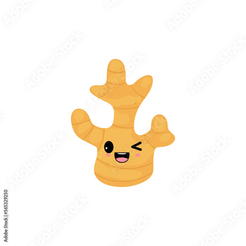Frisky ginger with kawaii emoji. Flat design vector illustration of ginger on white background