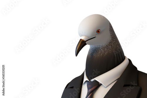 Portrait of Dove in a business suit – Generative AI 3D Illustration on white background