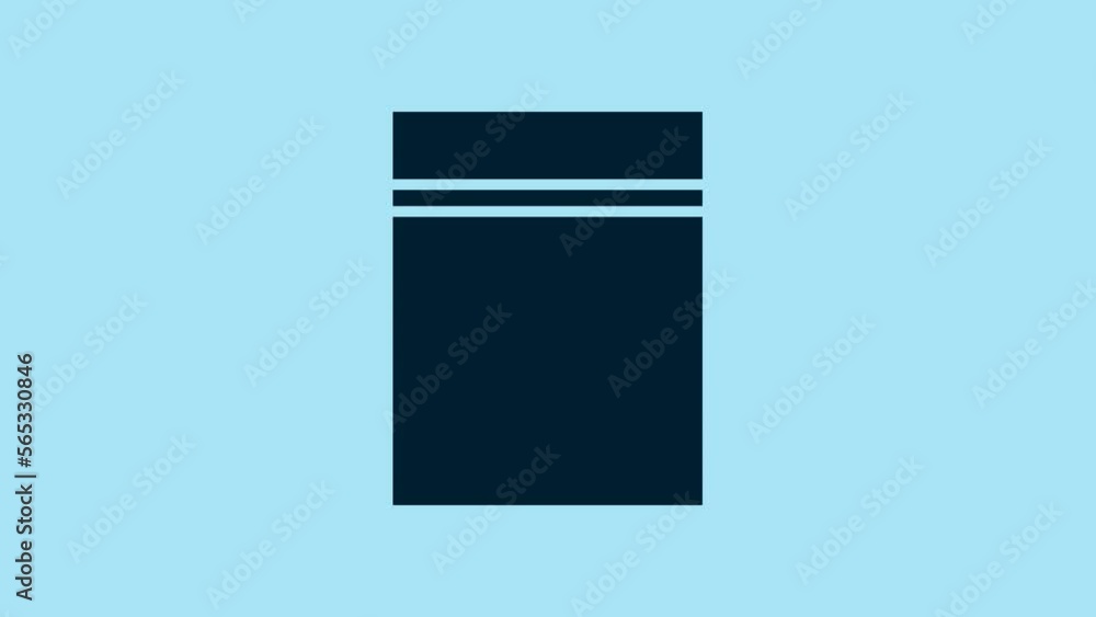 Blue Plastic bag with ziplock icon isolated on blue background. 4K Video motion graphic animation Blue Plastic bag with ziplock icon isolated on blue background. 4K Video motion graphic animation