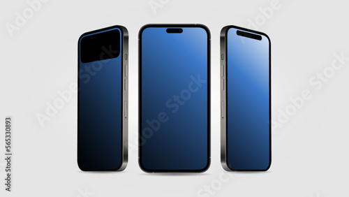 Smartphone 14 Mockup in Different Angles with Editable Screen. Vector illustration