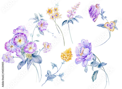 Flowers watercolor illustration. Manual composition.Design for cover, fabric, textile, wrapping paper .
