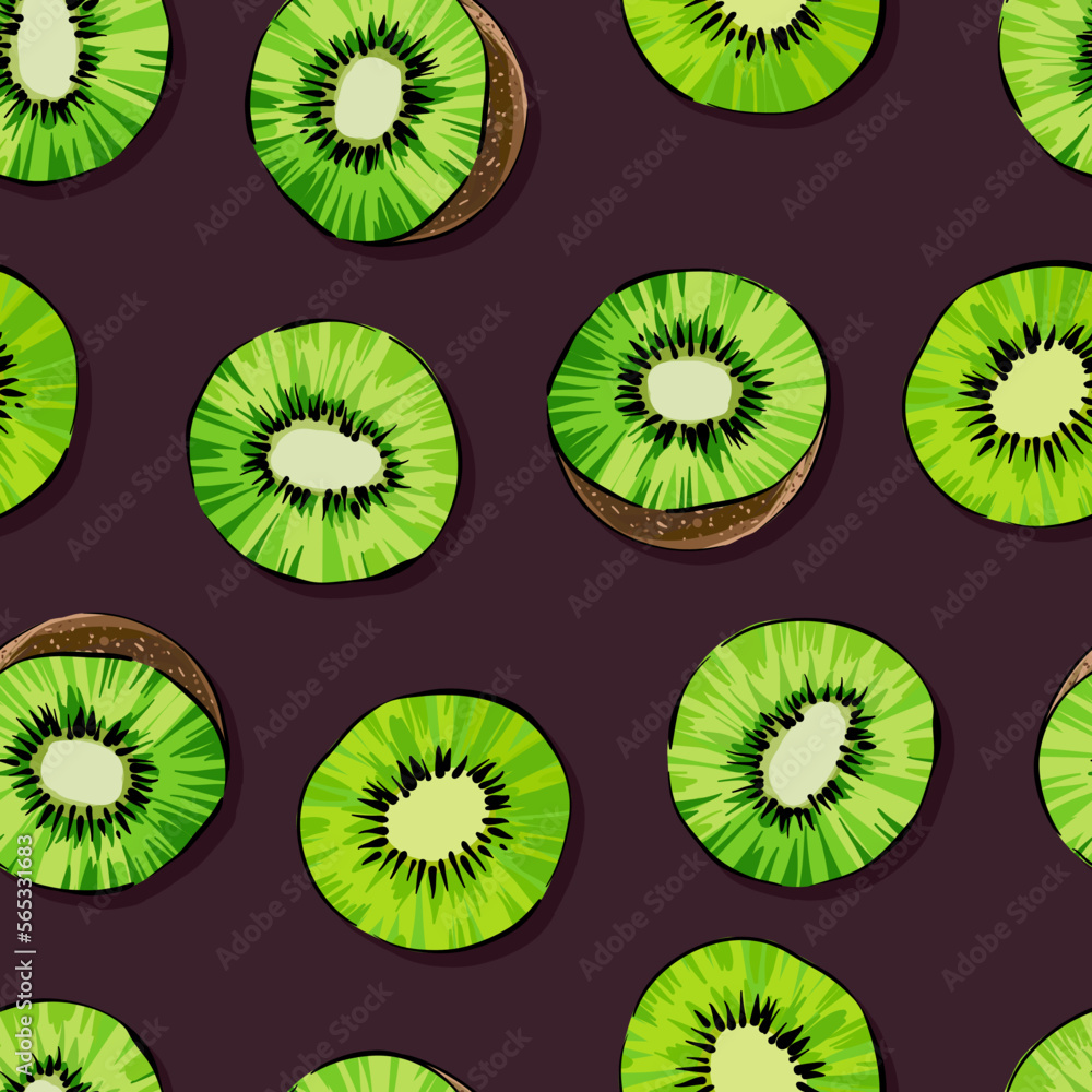 Fototapeta premium Seamless vector background. Kiwi fruit. green juicy fruit