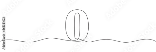 Number 0 in continuous line drawing style. Line art of number zero. Vector illustration