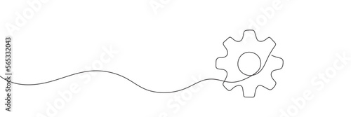 Single line drawing with one gear. One continuous line illustration of gear wheel. Vector illustration