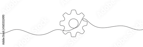 Single line drawing with one gear. One continuous line illustration of gear wheel. Vector illustration