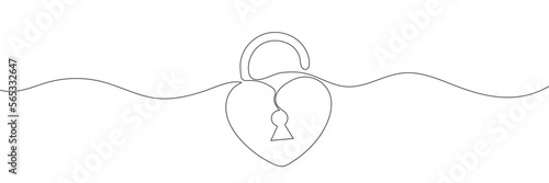 Continuous line drawing heart shaped lock. Love concept. Vector illustration
