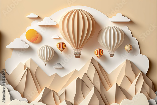 background with paper balloons and stars illustration, render 3d, ai generated digital art 