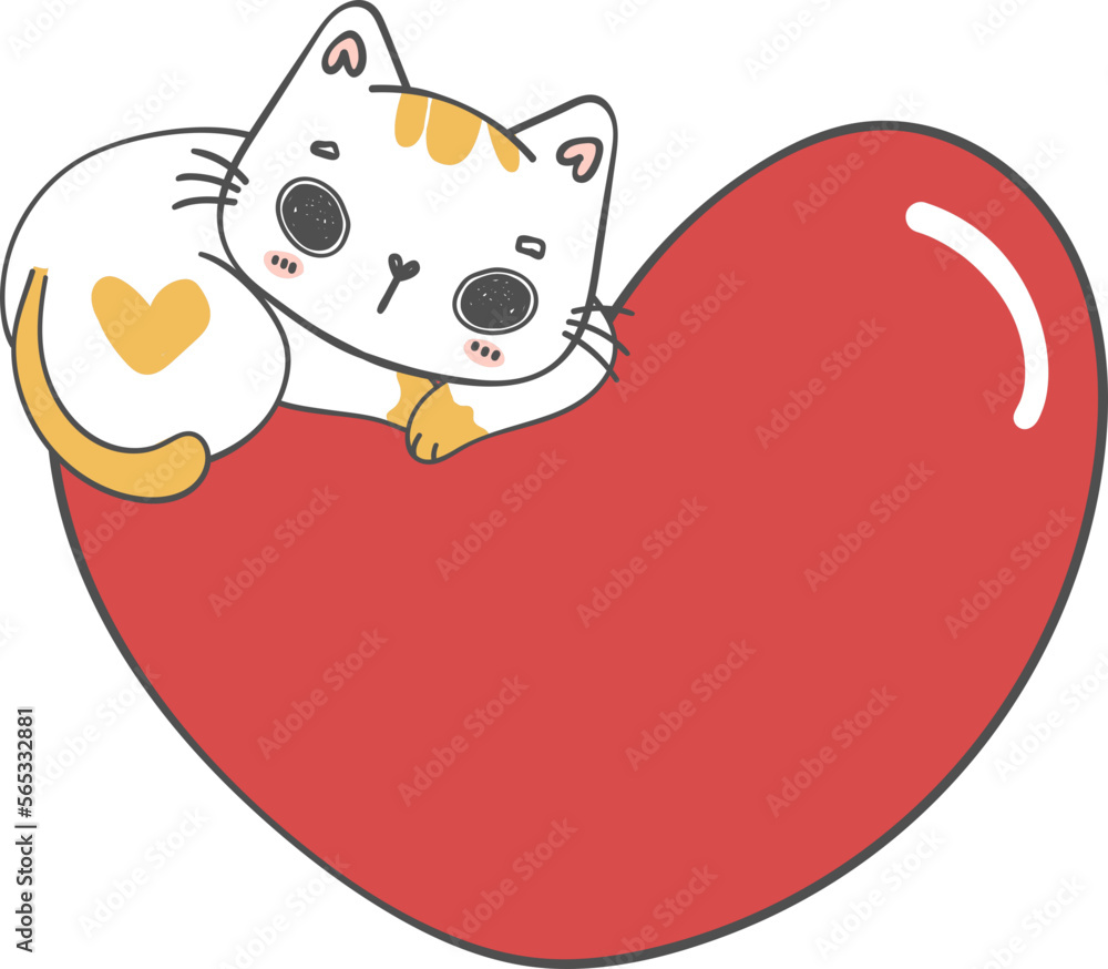 cute Valentine love kitten cat with heart doodle cartoon drawing cute Valentine love kitten cat with heart doodle cartoon drawing