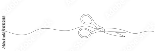 Continuous scissors with one line on a white background