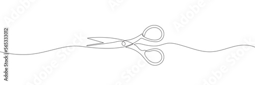 Continuous scissors with one line on a white background