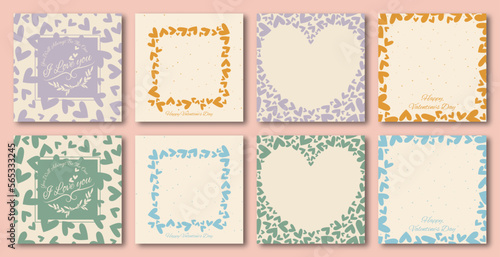 Ornate Happy Valentine's day greeting cards. Trendy square Valentine art templates. -- good for social media posts , posters and prints.	