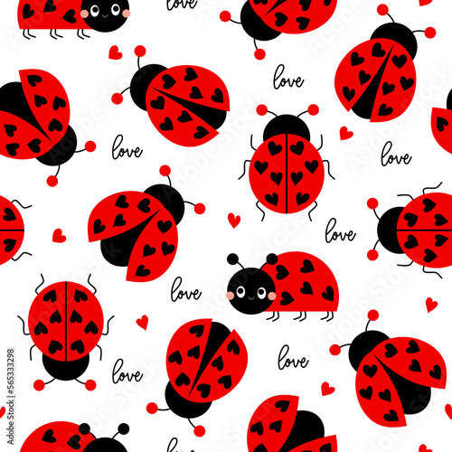 Cute ladybug seamless pattern. Seamless background with ladybug. Simple pattern. Vector illustration.