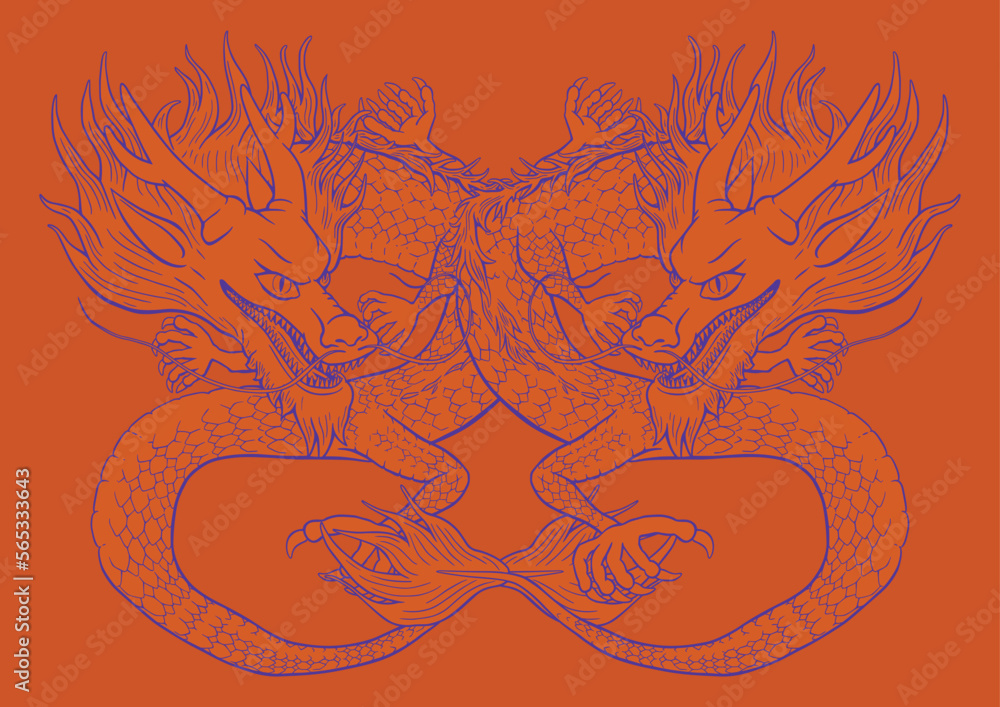Mythical dragon illustration. Classic symbolism for strength, power, wisdom, hidden knowledge, growth, authority, luck and fortune. Ready to use detailed vector illustration. Mythical dragon illustration. Classic symbolism for strength, power, wisdom, hidden knowledge, growth, authority, luck and fortune. Ready to use detailed vector illustration.