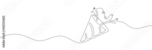 Party popper one line with ribbon and confetti. Continuous line popper party.