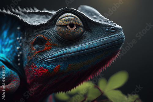 close up of a head of a black chameleon, 3d render, AI Generated © Cybernet