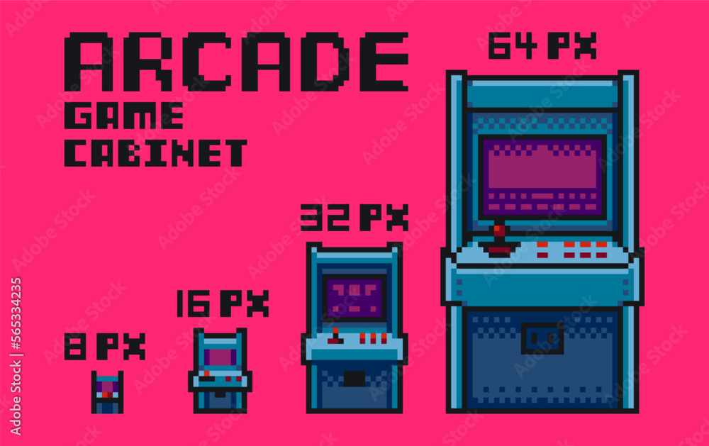 Arcade game cabinet machine, pixel art. Stock Vector | Adobe Stock